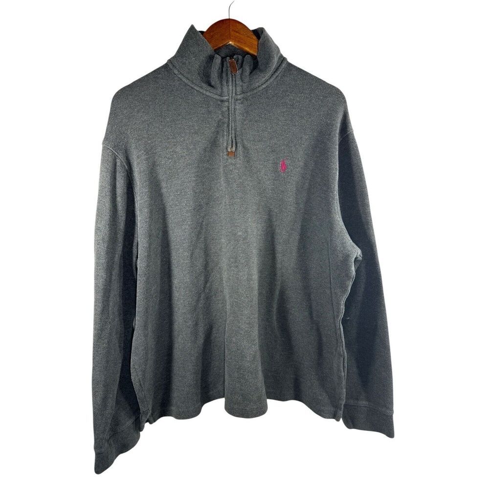 POLO Ralph Lauren‎ Mens Size XL Gray Long Sleeve 1/4 Zip Mock Neck Pullover